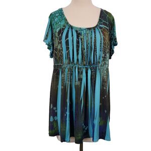 Unity World Wear Top Plus Size 2X Flutter Sleeve Scoop Neck Animal Print Shirt